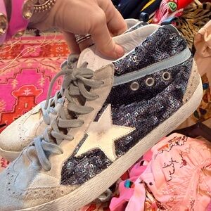 Golden Goose Blue and Silver Sequin Sneakers